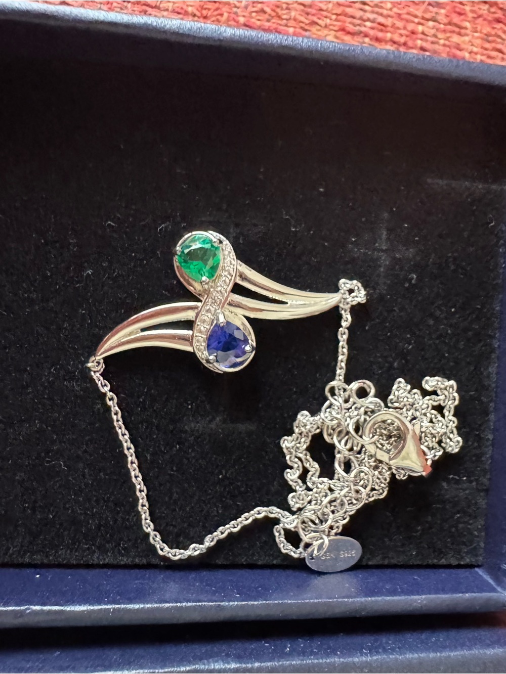 Sterling Silver Pendant Necklace with Blue Created Sapphire & Green Nano Emerald